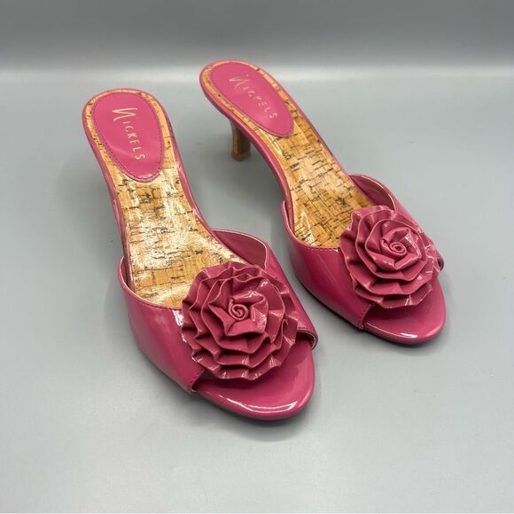 Nickels Stevie Pink Flower Open Toe Heels Sandals - Picture 1 of 5